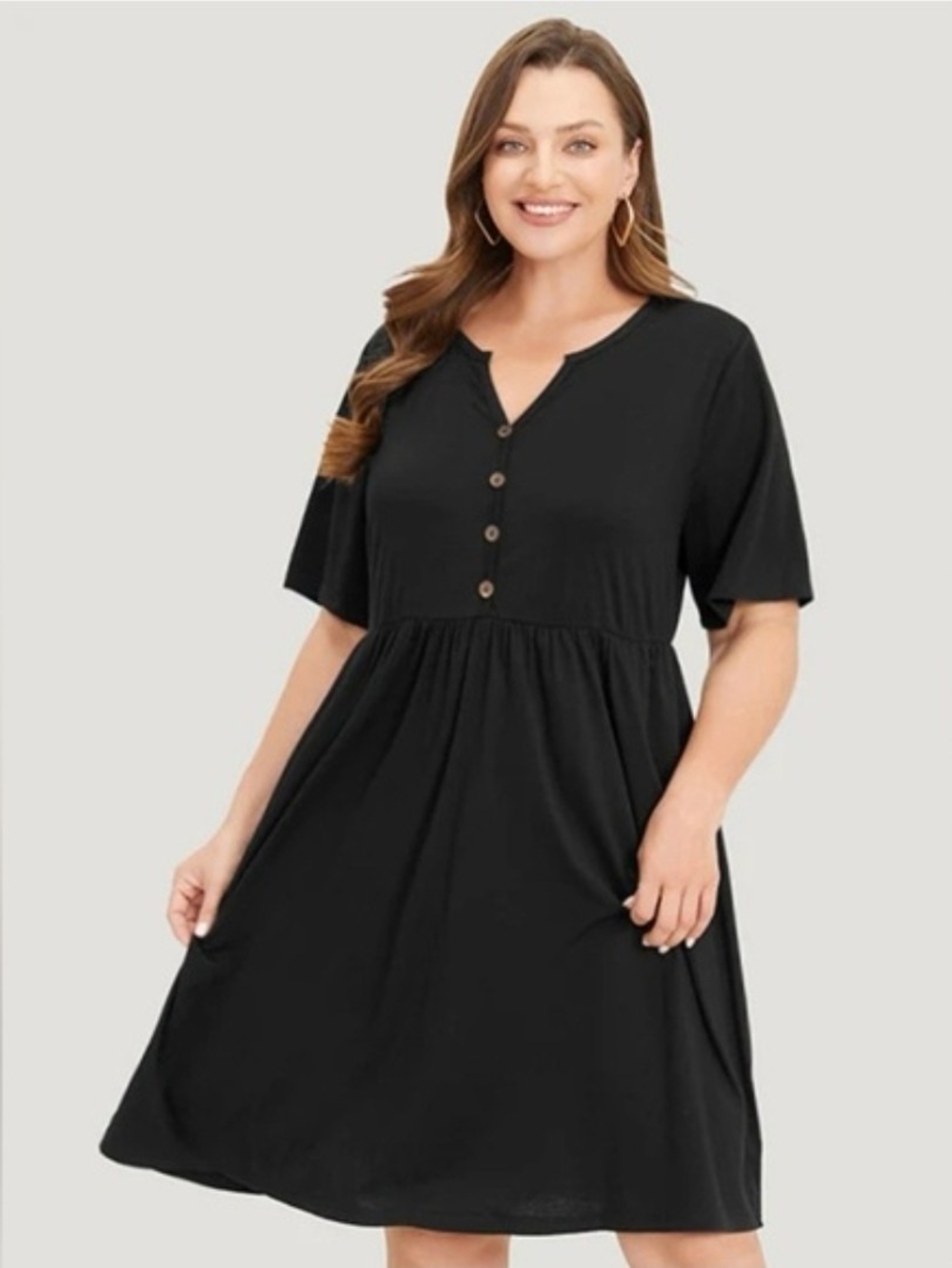 🖤 BloomChic Black Button Front Babydoll Midi Dress | Plus Size 22/24